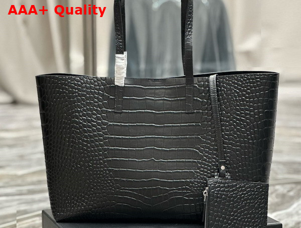 Saint Laurent Shopping Bag in Black Crocolile Embossed Leather Replica