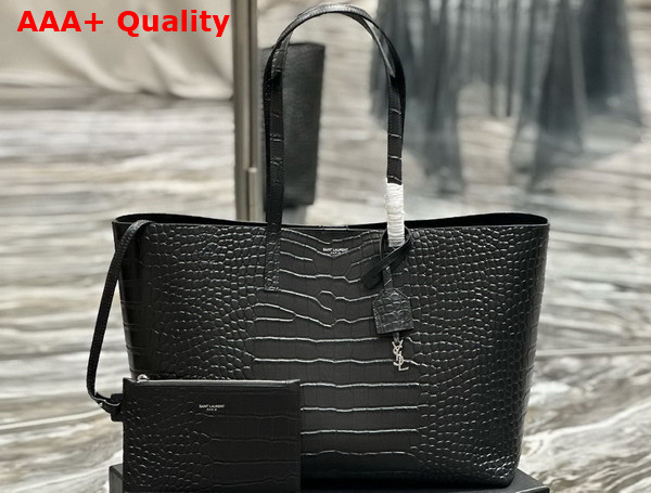 Saint Laurent Shopping Bag in Black Crocolile Embossed Leather Replica