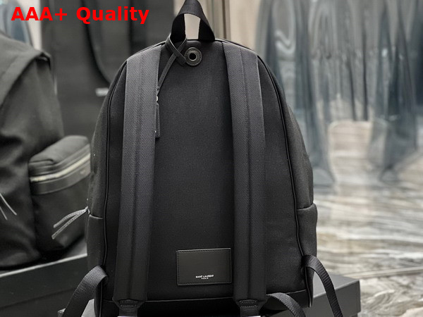 Saint Laurent Small City Backpack in Black Nylon Canvas and Leather Replica