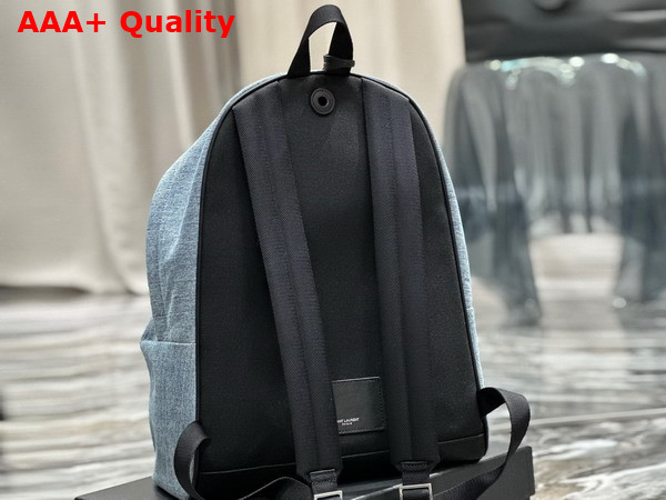 Saint Laurent Small City Backpack in Light Blue Denim and Black Leather Replica