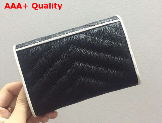 Saint Laurent Small Envelope Wallet in Grain De Poudre Embossed Leather Black and White Replica