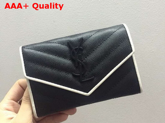 Saint Laurent Small Envelope Wallet in Grain De Poudre Embossed Leather Black and White Replica