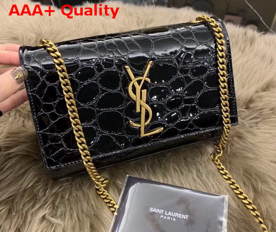 Saint Laurent Small Kate Bag in Black Stone Printed Patent Leather Replica