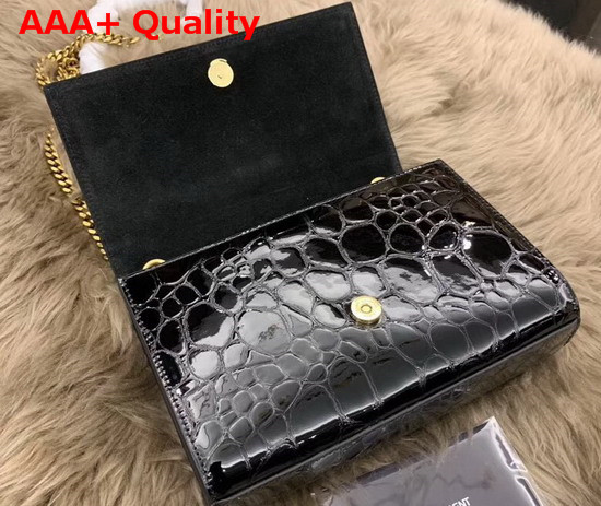 Saint Laurent Small Kate Bag in Black Stone Printed Patent Leather Replica