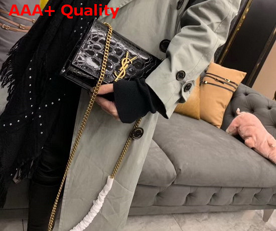 Saint Laurent Small Kate Bag in Black Stone Printed Patent Leather Replica