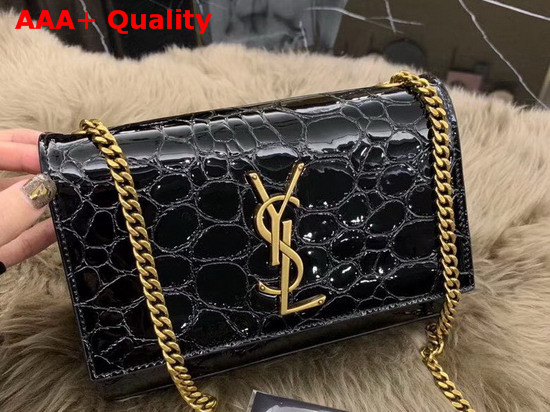 Saint Laurent Small Kate Bag in Black Stone Printed Patent Leather Replica