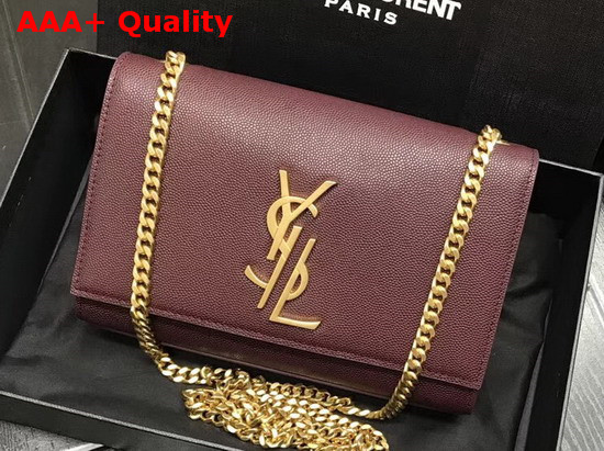 Saint Laurent Small Kate Chain Bag in Burgundy Grain De Poudre Textured Leather Replica