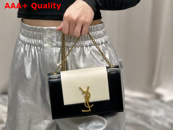 Saint Laurent Small Kate in Smooth and Shiny Leather Off White and Black Replica