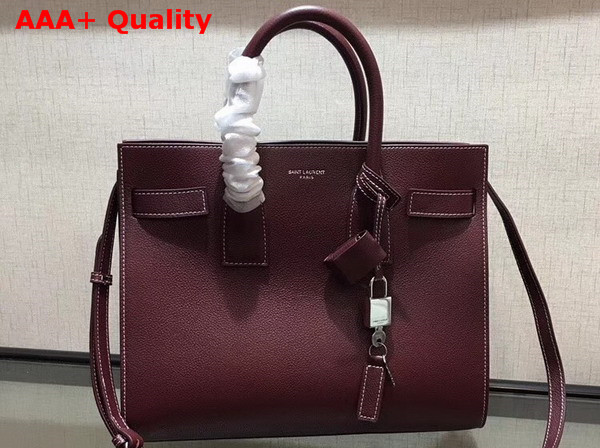 Saint Laurent Small Sac De Jour Souple Bag in Oxblood Grained Leather Replica