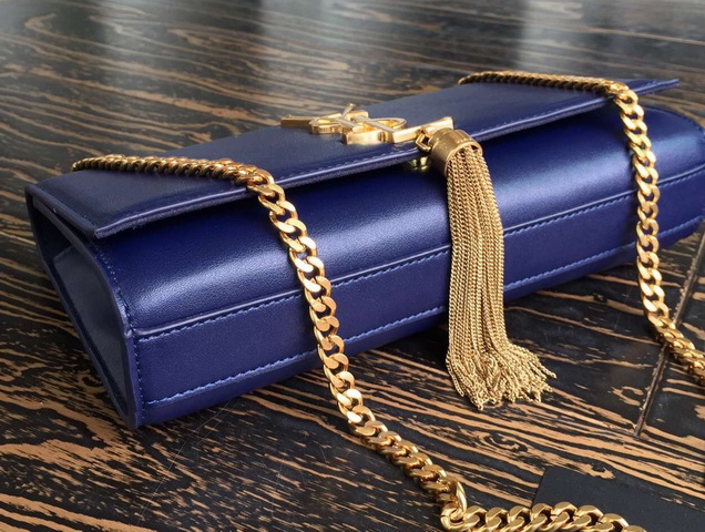 Saint Laurent Small Tassel Satchel Navy Blue Leather for Sale