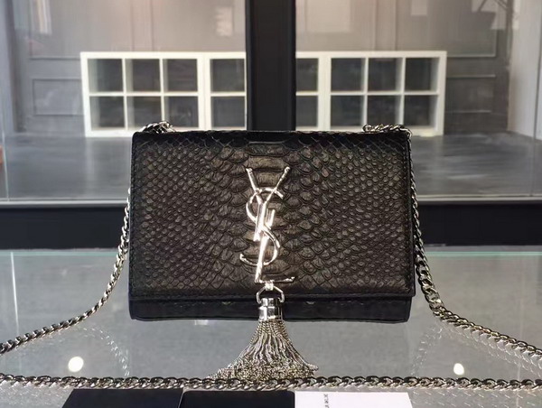 Saint Laurent Small Tassel Satchel in Black Sanke Print Leather for Sale