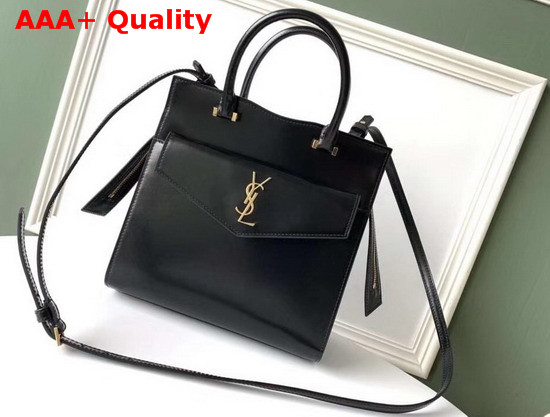 Saint Laurent Small Uptown Tote in Black Shiny Smooth Leather Replica