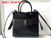 Saint Laurent Small Uptown Tote in Black Shiny Smooth Leather Replica