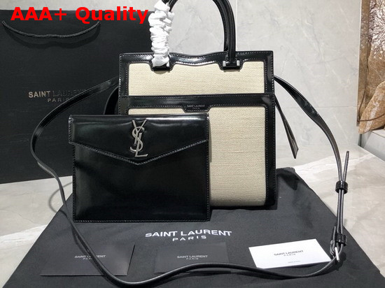 Saint Laurent Small Uptown Tote in White Linen Canvas Replica