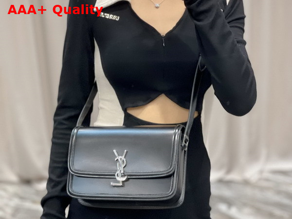 Saint Laurent Solferino Medium Satchel in Black Box Saint Laurent Leather with Silver Hardware Replica