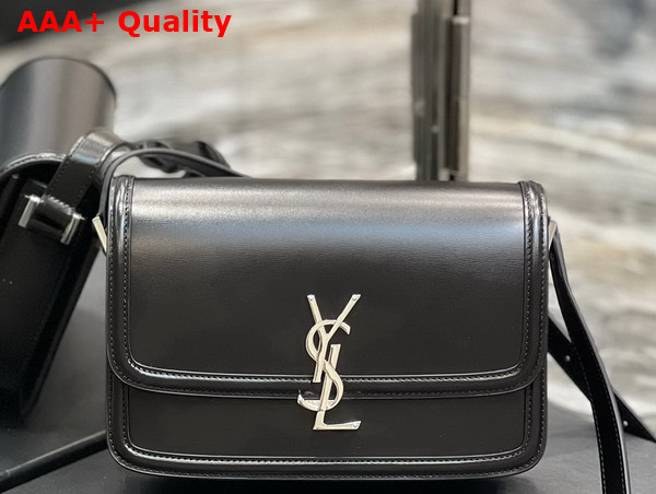 Saint Laurent Solferino Medium Satchel in Black Box Saint Laurent Leather with Silver Hardware Replica