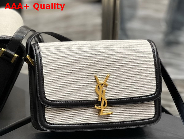 Saint Laurent Solferino Medium Satchel in Canvas and Leather Natural and Black Replica