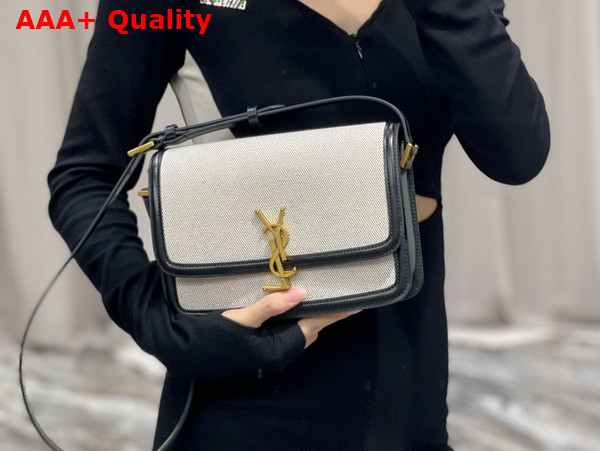 Saint Laurent Solferino Medium Satchel in Canvas and Leather Natural and Black Replica