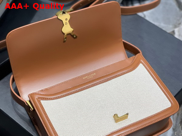 Saint Laurent Solferino Medium Satchel in Canvas and Smooth Leather Natural and Tan Replica