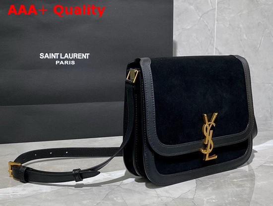 Saint Laurent Solferino Medium Soft Satchel in Suede and Smooth Leather Black Replica