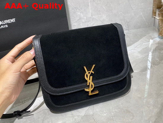 Saint Laurent Solferino Medium Soft Satchel in Suede and Smooth Leather Black Replica