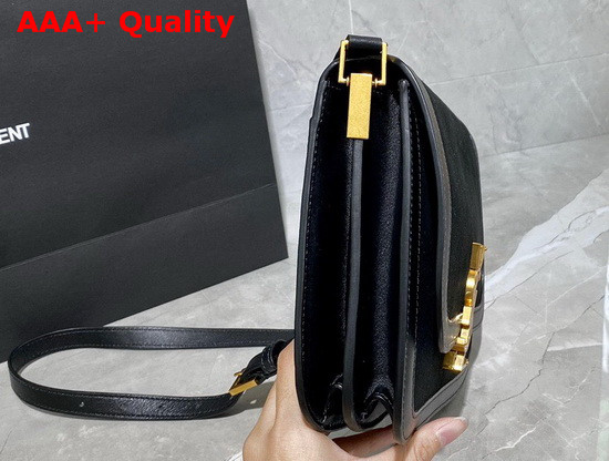 Saint Laurent Solferino Medium Soft Satchel in Suede and Smooth Leather Black Replica