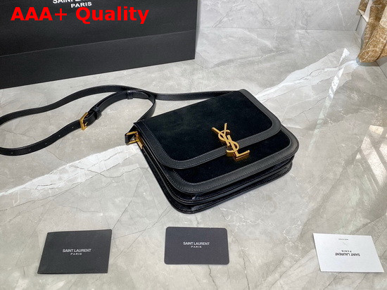 Saint Laurent Solferino Medium Soft Satchel in Suede and Smooth Leather Black Replica