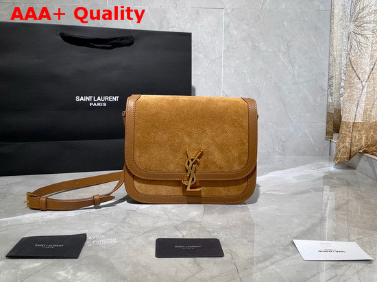 Saint Laurent Solferino Medium Soft Satchel in Suede and Smooth Leather Cinnamon Replica