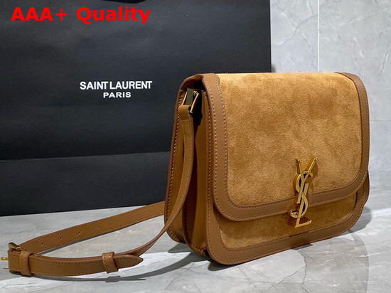 Saint Laurent Solferino Medium Soft Satchel in Suede and Smooth Leather Cinnamon Replica