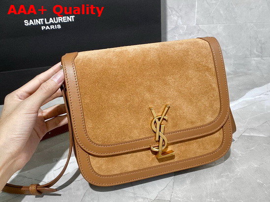 Saint Laurent Solferino Medium Soft Satchel in Suede and Smooth Leather Cinnamon Replica