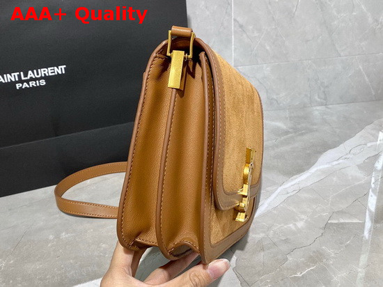 Saint Laurent Solferino Medium Soft Satchel in Suede and Smooth Leather Cinnamon Replica