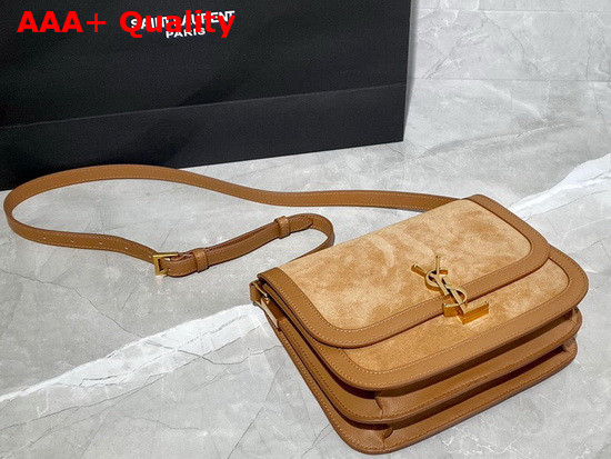 Saint Laurent Solferino Medium Soft Satchel in Suede and Smooth Leather Cinnamon Replica