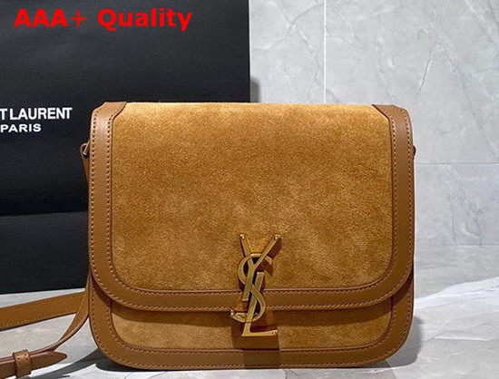 Saint Laurent Solferino Medium Soft Satchel in Suede and Smooth Leather Cinnamon Replica