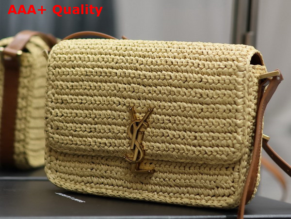 Saint Laurent Solferino Medium in Raffia and Vegetable Tanned Leather Naturel and Brick Replica