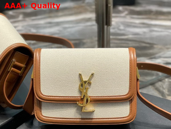 Saint Laurent Solferino Small Satchel in Canvas and Smooth Leather Natural and Tan Replica