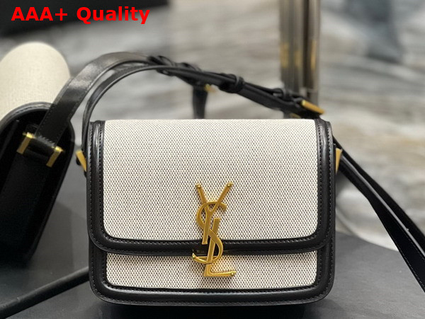 Saint Laurent Solferino Small Satchel in Natural Canvas and Black Leather Trim Replica