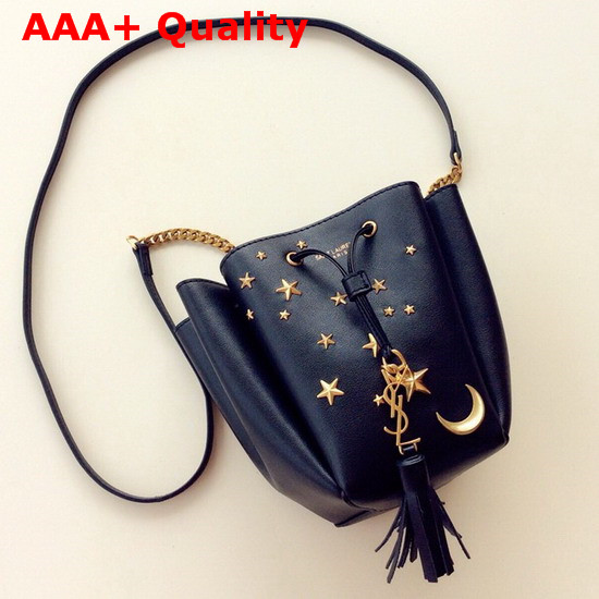 Saint Laurent Star Studded Small Bucket Bag in Black Calfskin Replica