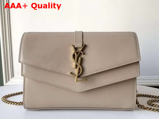 Saint Laurent Sulpice Chain Wallet in Beige Smooth Leather Replica