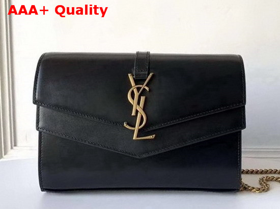 Saint Laurent Sulpice Chain Wallet in Black Smooth Leather Replica