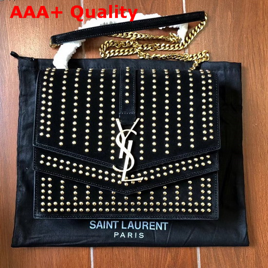 Saint Laurent Sulpice Medium in Suede All Over Studs Black Replica