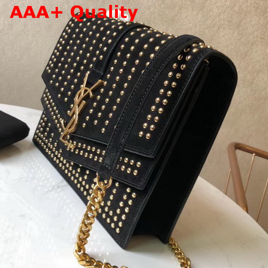 Saint Laurent Sulpice Medium in Suede All Over Studs Black Replica