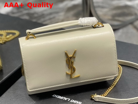 Saint Laurent Sunset Chain Wallet in Beige Smooth Leather Replica