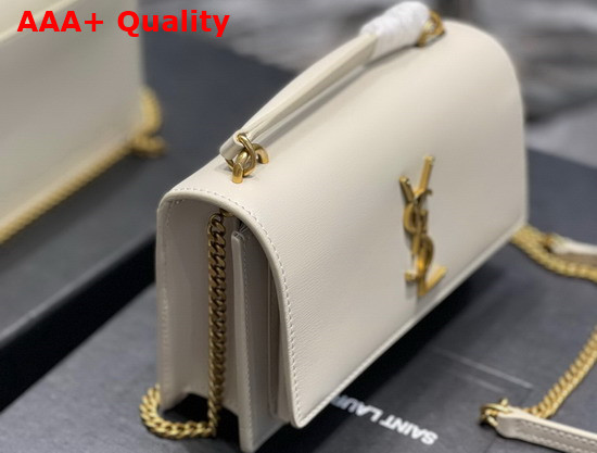 Saint Laurent Sunset Chain Wallet in Beige Smooth Leather Replica