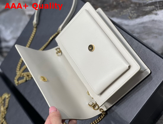 Saint Laurent Sunset Chain Wallet in Beige Smooth Leather Replica