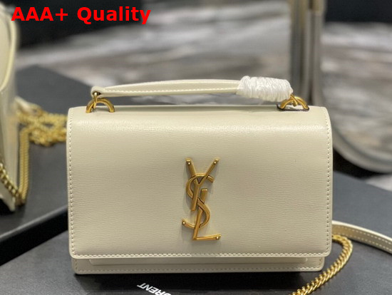 Saint Laurent Sunset Chain Wallet in Beige Smooth Leather Replica