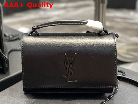 Saint Laurent Sunset Chain Wallet in Black Smooth Leather Replica