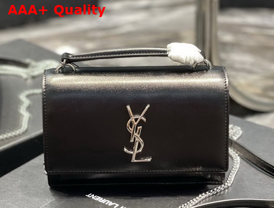 Saint Laurent Sunset Chain Wallet in Black Smooth Leather Replica