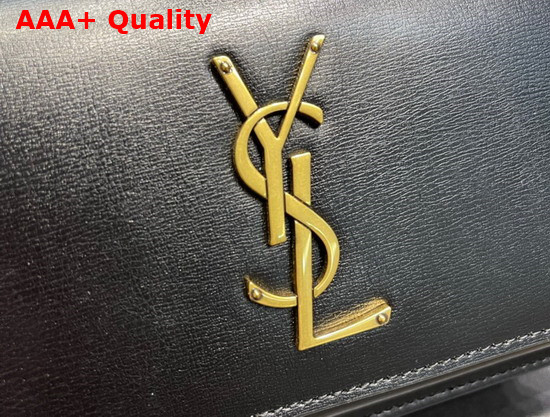 Saint Laurent Sunset Chain Wallet in Black Smooth Leather Replica