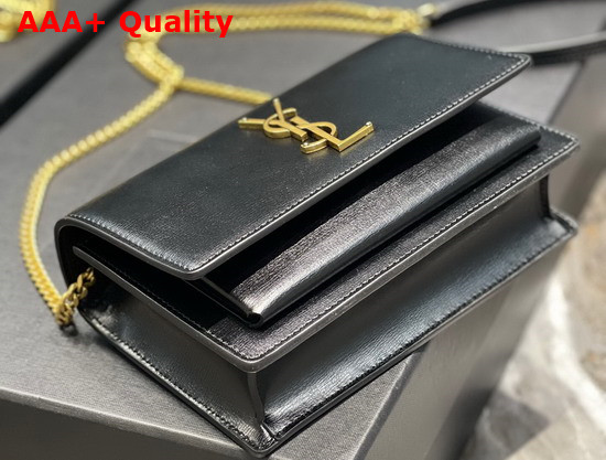 Saint Laurent Sunset Chain Wallet in Black Smooth Leather Replica