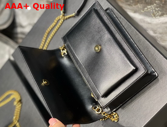 Saint Laurent Sunset Chain Wallet in Black Smooth Leather Replica